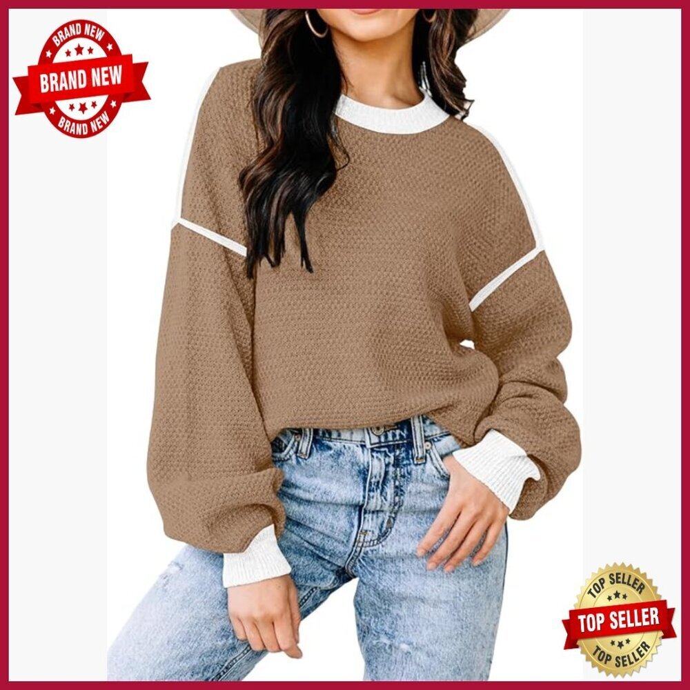 Oversized Batwing Sleeve Pullover Sweater Long Sleeve Crew Neck Knit Top